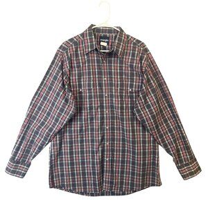 Wrangler Men's Red & Navy Plaid Pearl Snap Button Western Shirt Size XL Tall EUC